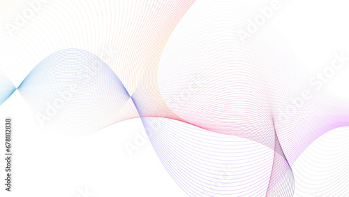 Wave with shadow. Abstract blue and pink lines on a white background. Line art. Vector illustration. Colorful shiny wave with lines created using blend tool. Design element.