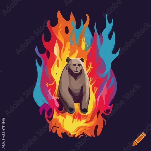 A bear on fire with colorful flames design vector illustration for use in design and print poster canvas.eps
