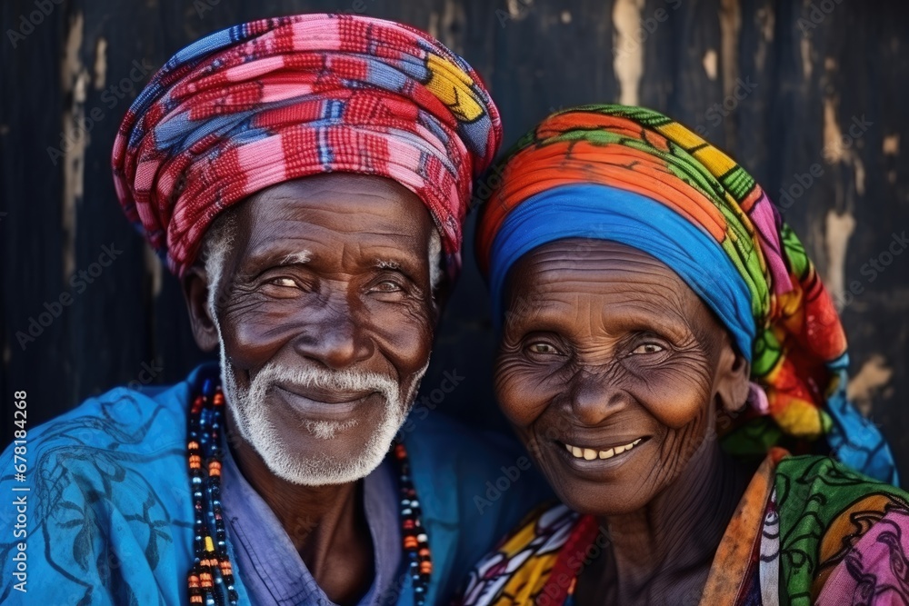 colorful portrait of old african couple, AI Generated
