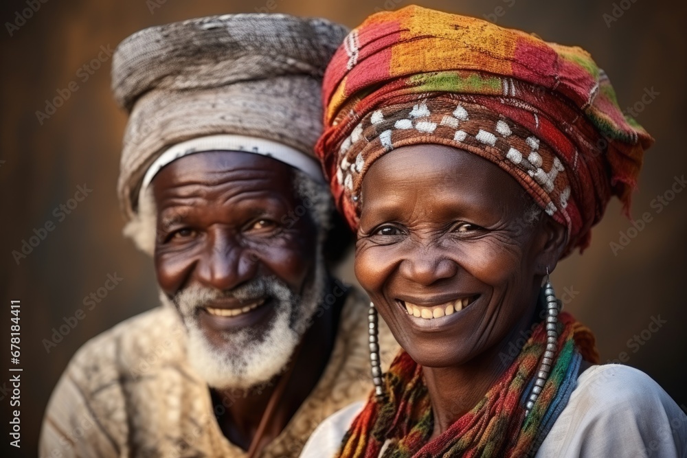 Fototapeta premium colorful portrait of old african couple, AI Generated