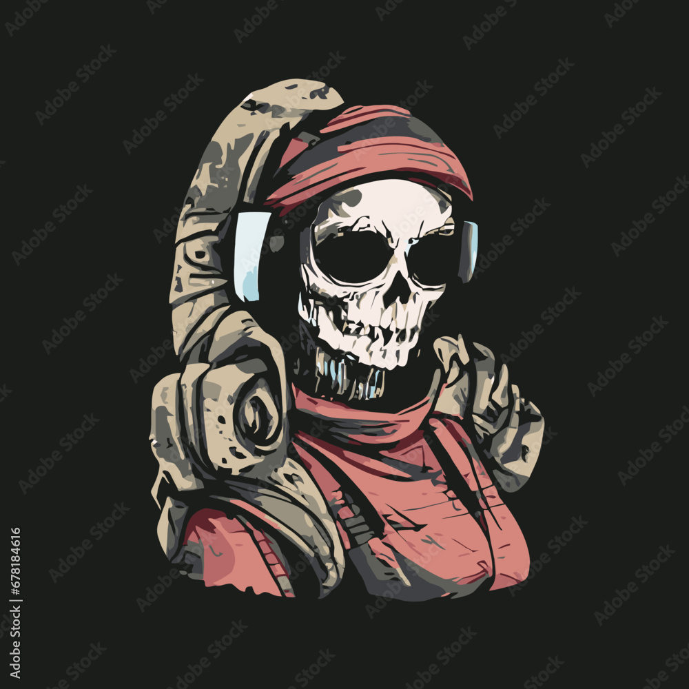A skull wearing a red hoodie and headphones design vector illustration for use in design and print poster canvas.eps