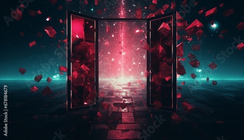 An abstract image of doors or portals leading to different parallel realities photo