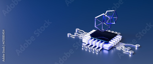 Fototapeta Naklejka Na Ścianę i Meble -  Blockchain technology and network concept. Link protection, blockchain technology, cooperation icons network connection on blue security and digital connection background. 3d rendering illustration