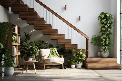 Step into Creativity: Exploring a Unique Staircase Design Mockup © George Designpro