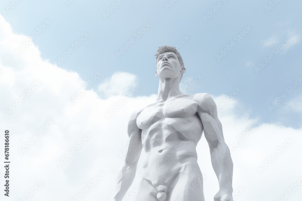 low angle view of a man statue against blue sky