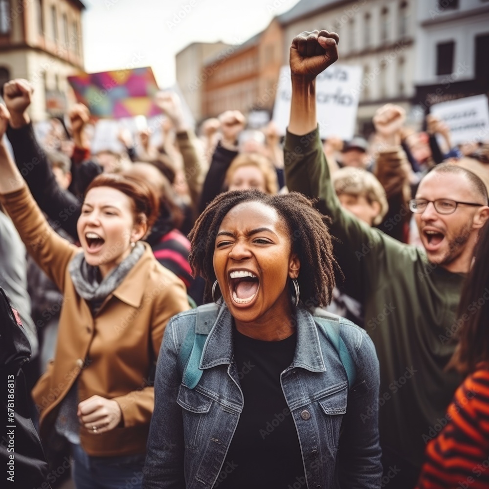 people with placards and posters on global strike. AI Generated people with placards and posters on global strike. AI Generated