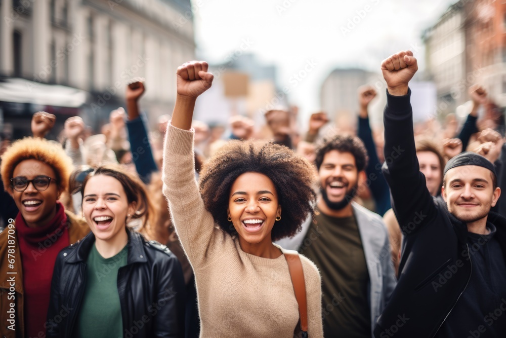 people with placards and posters on global strike. AI Generated people with placards and posters on global strike. AI Generated