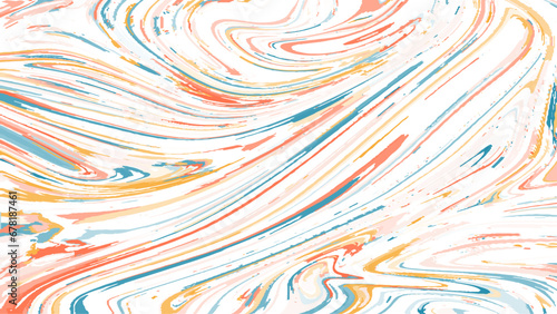 Bright resin art abstract background. Multicolor marble surface, mineral stone texture. Violet, orange and blue paint mix wallpaper. Fluid, color liquid flow effect. Watercolor, acrylic waves, swirls