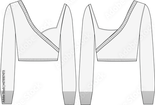 ribbed long sleeve asymmetrical sweater technical drawing flat sketch template fashion woman 