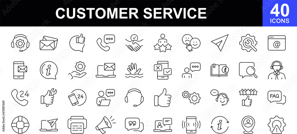 Customer service web icons set. Support - simple thin line icons collection. Containing assistance, info, help, communication, feedback, technical support and more. Simple web icons set