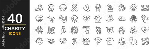 Charity web icons set. Charity and Donation - simple thin line icons collection. Containing Donated, help, assistance, volunteer, charity and more. Simple web icons set