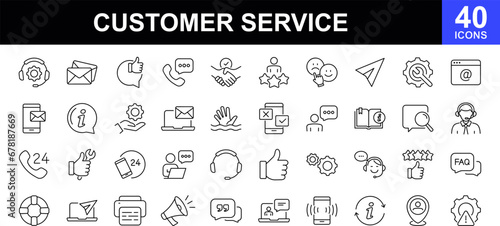 Customer service web icons set. Support - simple thin line icons collection. Containing assistance, info, help, communication, feedback, technical support and more. Simple web icons set