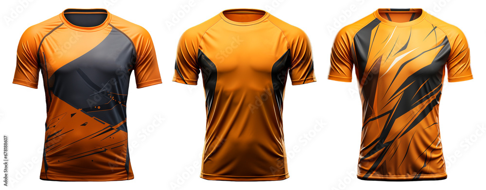 set of sports t-shirt Mockups with front view isolated on transparent background, generative ai - obrazy, fototapety, plakaty 