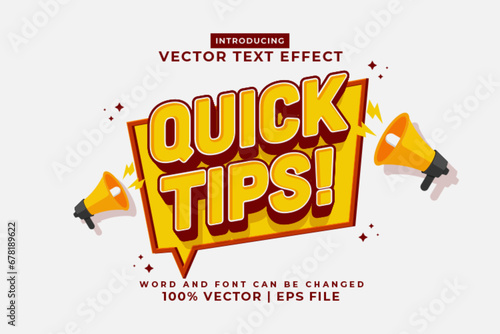 Editable text effect Quick Tips 3d Cartoon template style premium vector