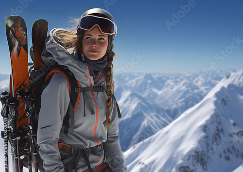 A young girl in a ski mask stands on a snowy slope