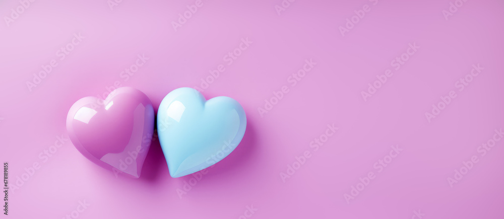 Banner with two little pastel hearts, a symbol of a couple for Valentine's Day Banner with two little pastel hearts, a symbol of a couple for Valentine's Day