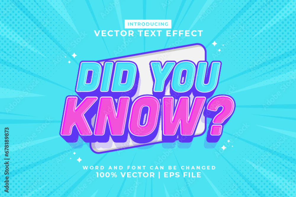 Editable text effect Did You Know 3d Cartoon template style premium vector