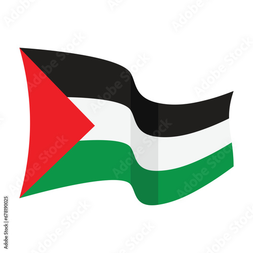 wavy red black white green palestine flag with shadow icon poster vector illustration design