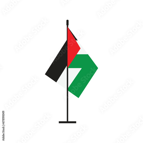 folded effect national flag of palestine with pole symbol icon flat vector illustration design