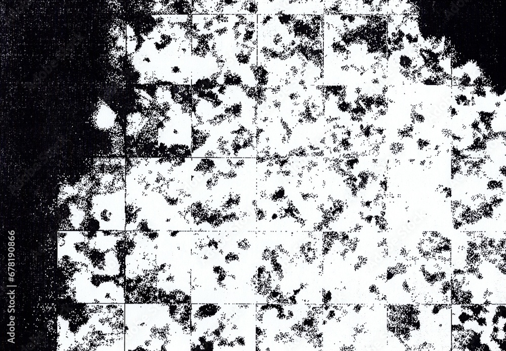 Fototapeta premium The image is arranged in a grid pattern, both vertically and horizontally. Additionally, there are black wire-like patterns and scattered noise throughout the image.Illustration of abstract background