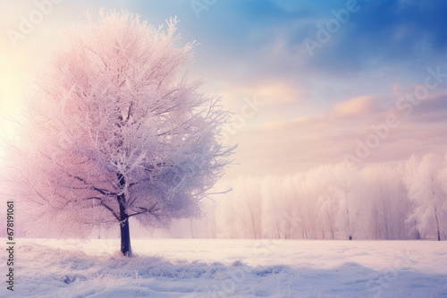 Dreamy soft winter landscape at sunrise