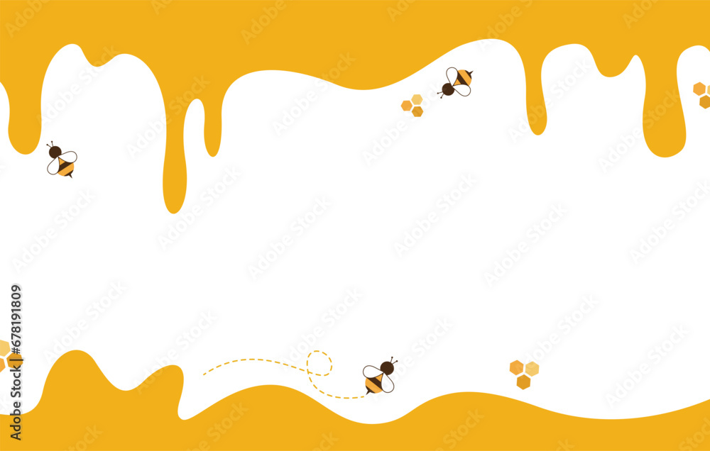 Honey drop and bee cartoons background with copy space for text. Use for graphic design, presentation, poster, artwork, template design, ad, print. illustration vector EPS. Honey drop and bee cartoons background with copy space for text. Use for graphic design, presentation, poster, artwork, template design, ad, print. illustration vector EPS.