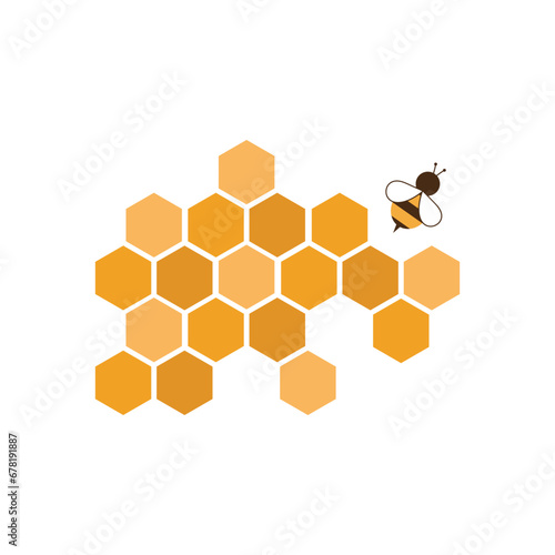 Beehive honeycomb with bee cartoon vector illustration isolated on white background.