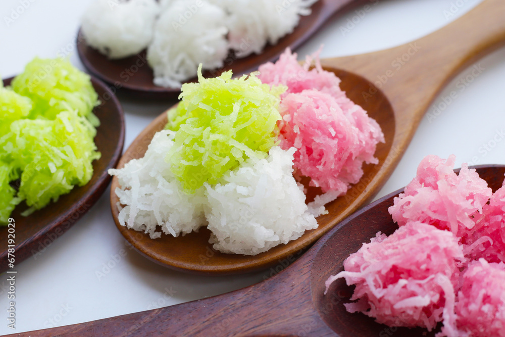 Sweet coconut balls, crispy coconut candies (Maprao Gaew). Thai traditional dessert Sweet coconut balls, crispy coconut candies (Maprao Gaew). Thai traditional dessert