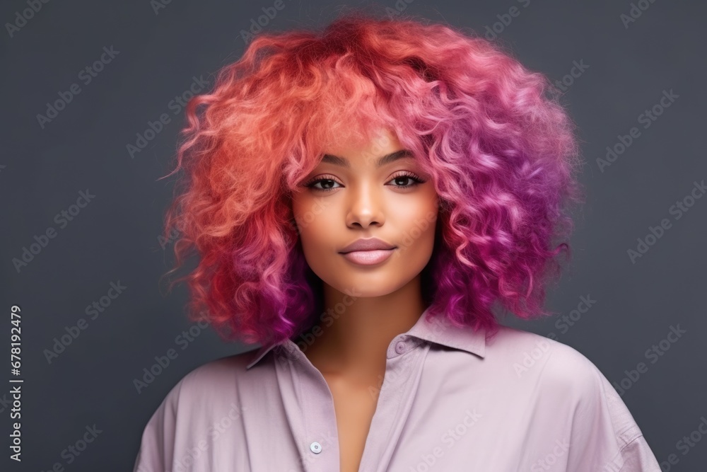 Portrait of beautiful african american woman with colorful hair. AI Generated