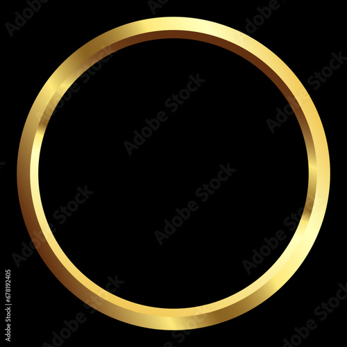 Vector template of shining gold circle, golden ring, frame round for Christmas celebration party, New Year card, wedding, bachelorette party, baby shower party, logo. Vector illustration
