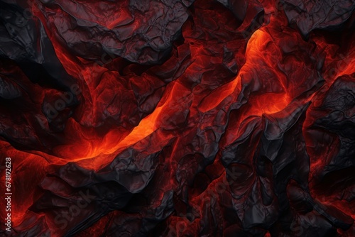 Hot volcanic magma texture, top view. Lava black dark background. photo