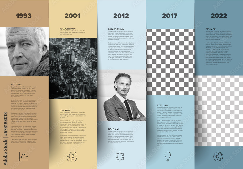 Simple minimalistic stripe steps with photo placeholders timeline template