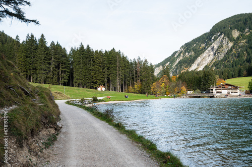 The mountain lake Vilsalpsee in Austria