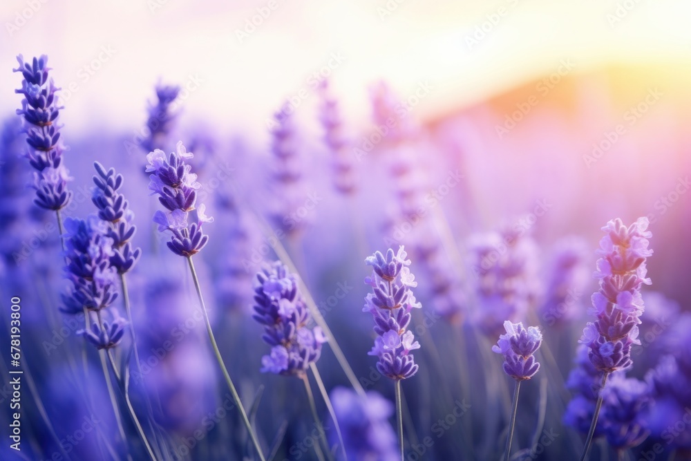 Lavender flower field, blooming purple fragrant lavender flowers. Growing lavender over the western sky, harvest, perfume ingredient, aromatherapy. Lavender field close up view. Lavender flower field, blooming purple fragrant lavender flowers. Growing lavender over the western sky, harvest, perfume ingredient, aromatherapy. Lavender field close up view.