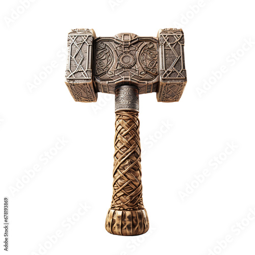 Mjolnir's Might: Thor's Hammer Isolated on Transparent White Background, Channeling the Power of the Thunder God. photo
