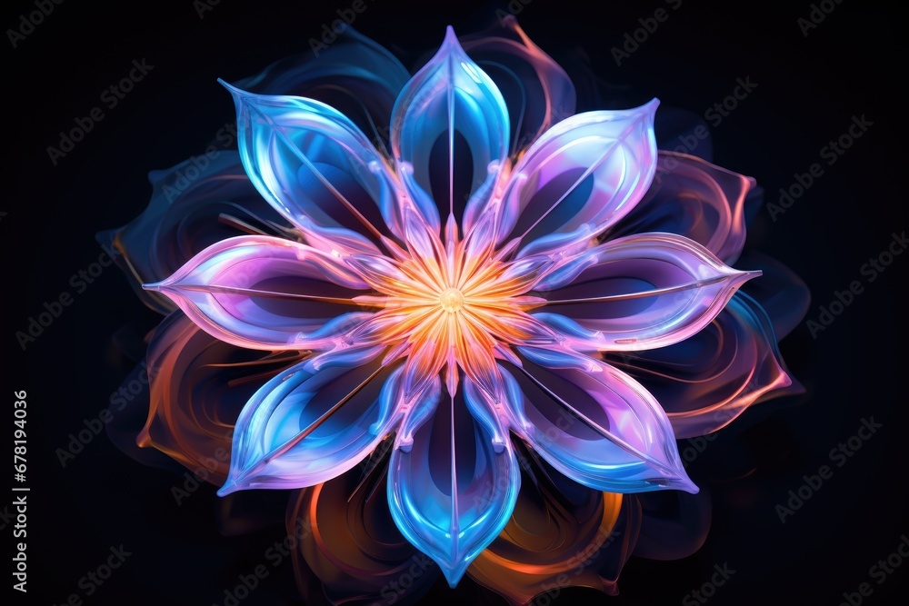 Fototapeta premium Futuristic glowing flower in neon colors
