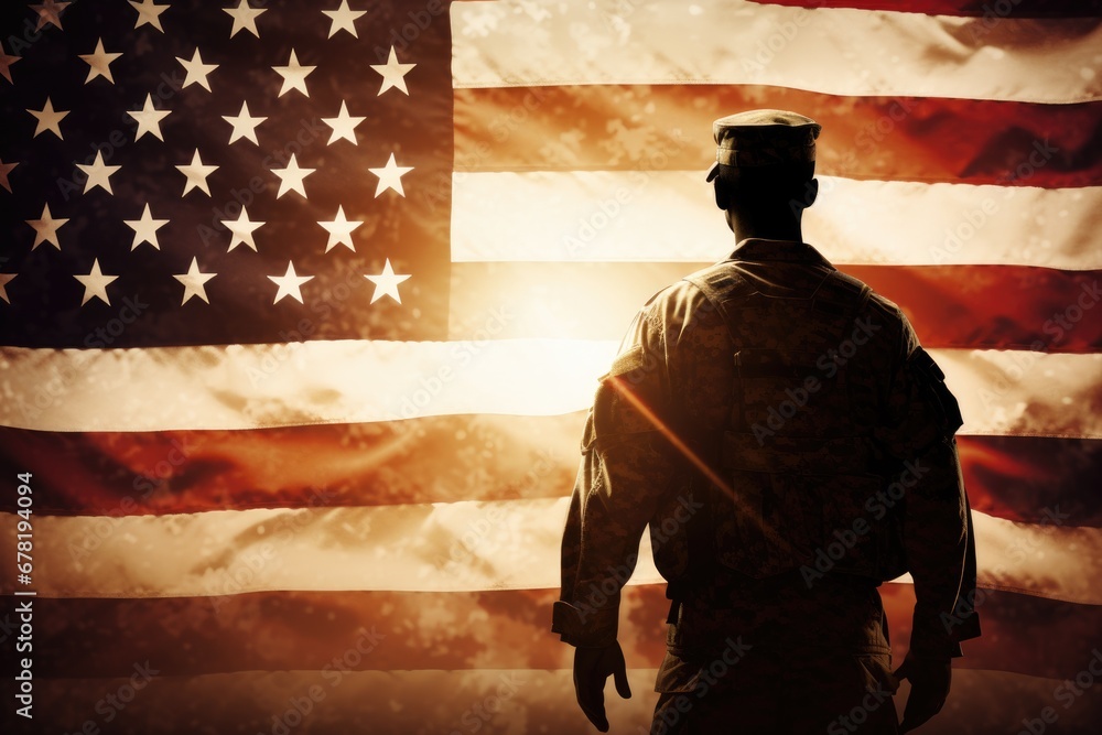 Silhouette of soldier with USA flag. Silhouette of soldier with USA flag.
