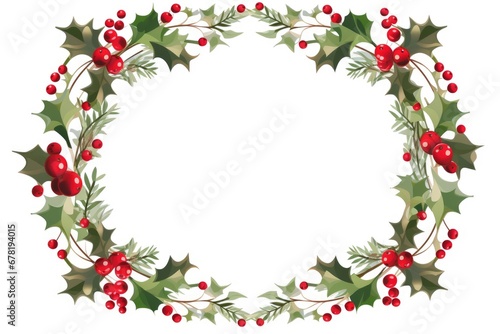 Christmas frame with holly berries oval frame © Lubos Chlubny