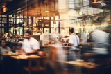Blurred coffee shop or cafe restaurant, Blurred restaurant background with some people and chefs and waiters working