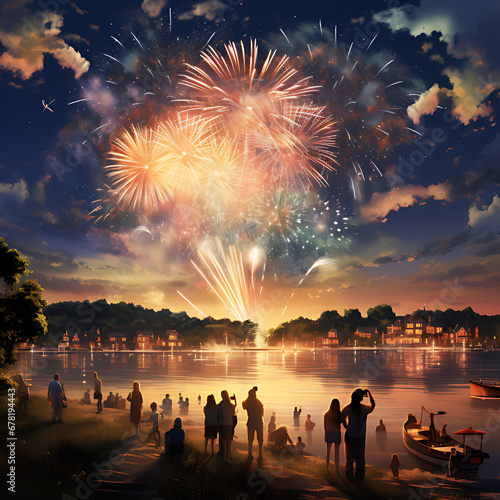 Happy New year firework display at celebration - AI Generated
