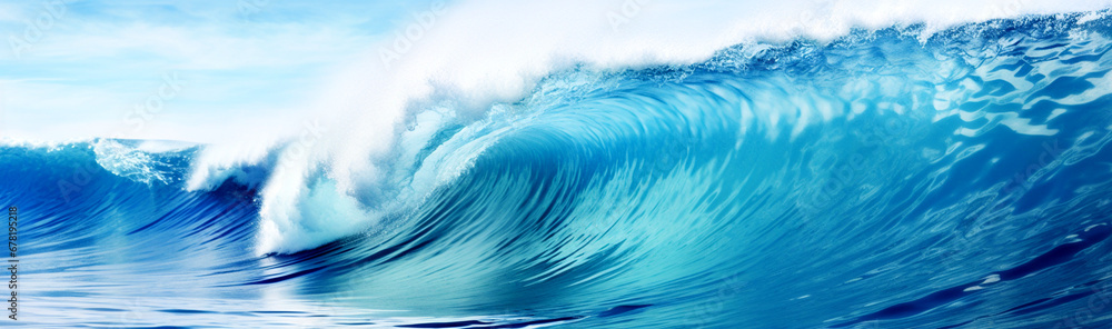 Large blue color wave breaking in the ocean. Generative AI Large blue color wave breaking in the ocean. Generative AI