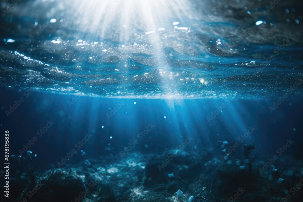 Blurry Underwater of tropical sea, sun rays passing through water.. beautiful underwater with coral and fish in sea Blurry Underwater of tropical sea, sun rays passing through water.. beautiful underwater with coral and fish in sea