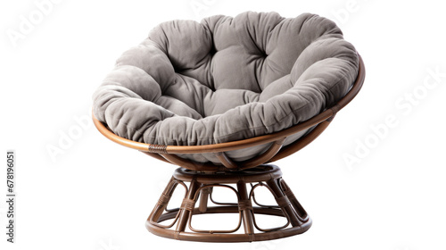 A grey wicker papasan chair isolated on a transparent background, png photo