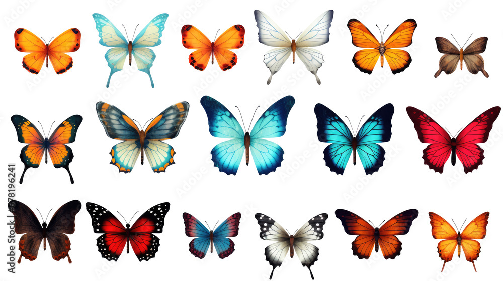 Collection of butterflies on isolated transparent background. Watercolor butterfly png collection Collection of butterflies on isolated transparent background. Watercolor butterfly png collection