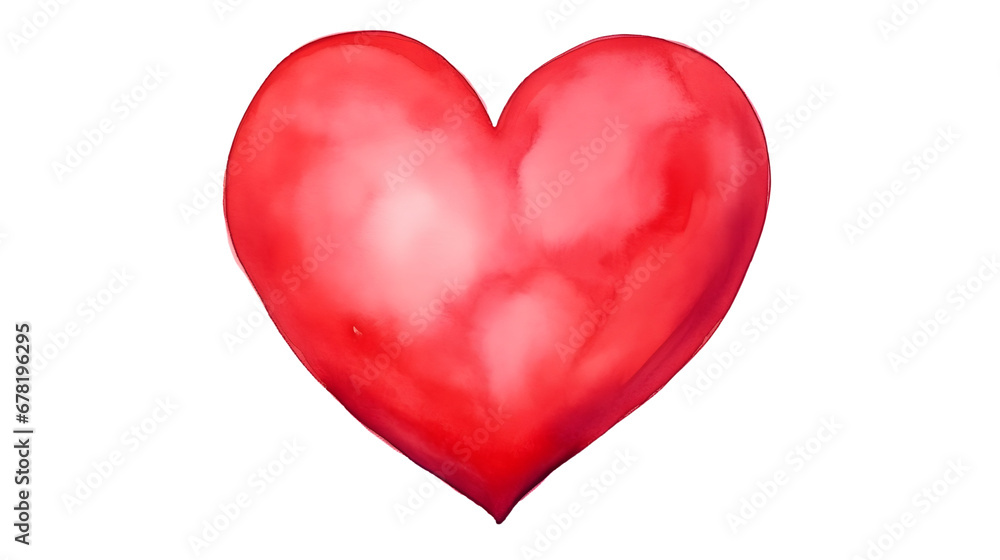 Drawing of a red heart for St. Valentine with splashes of paint on white background