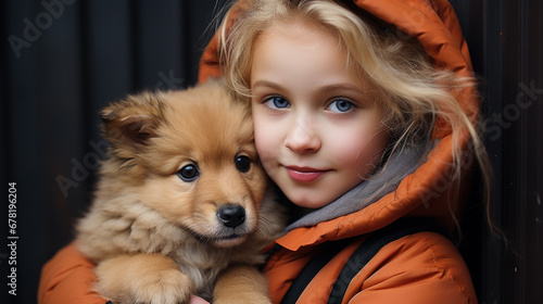 Young girl holding a fluffy puppy