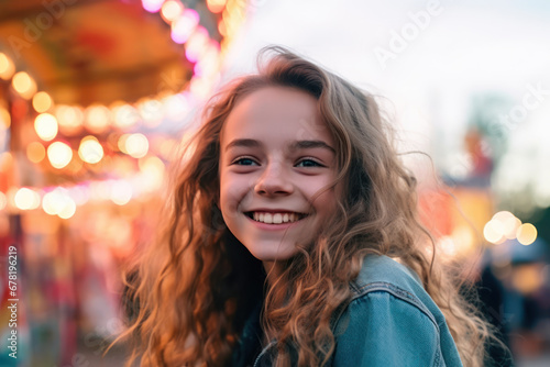 Happy young girl at an amusement park © ArgitopIA