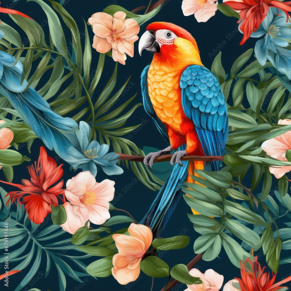 Obraz premium exotic parrot seamless pattern