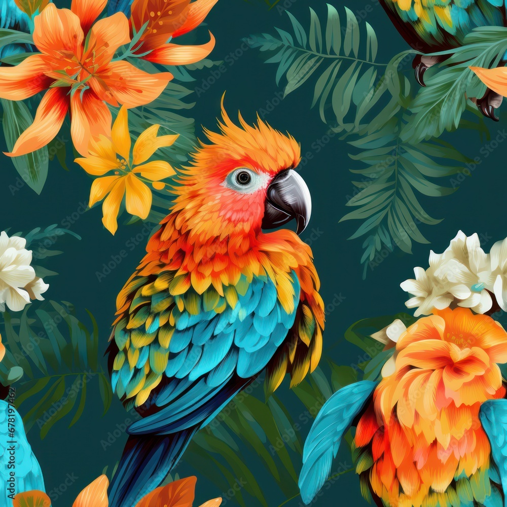 exotic parrot seamless pattern
