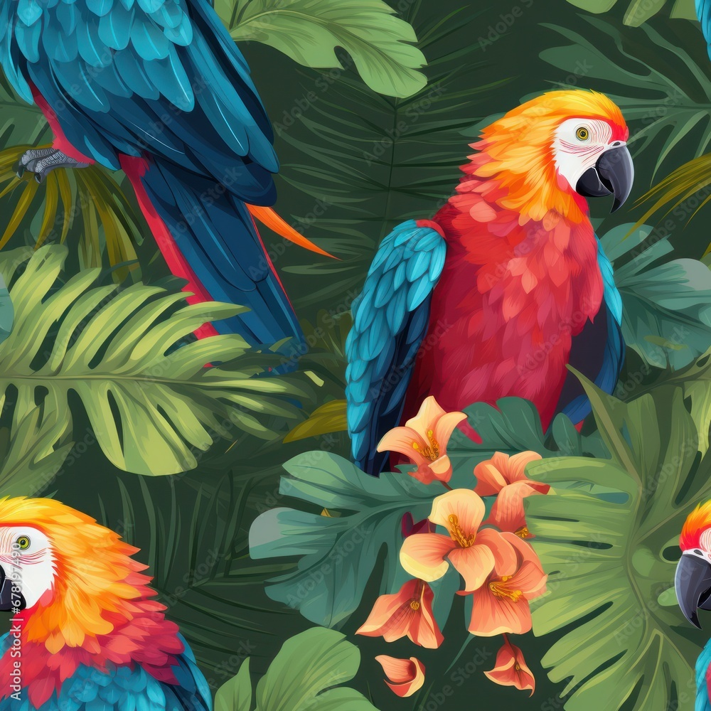Obraz premium exotic parrot seamless pattern